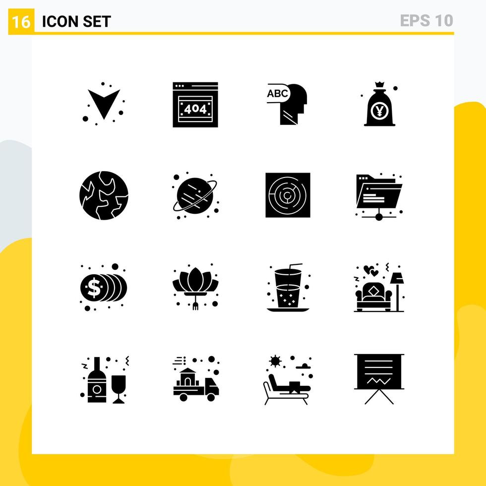 ensemble de 16 symboles d'icônes d'interface utilisateur modernes signes pour saturne monde yen planète sac éléments de conception vectoriels modifiables vecteur