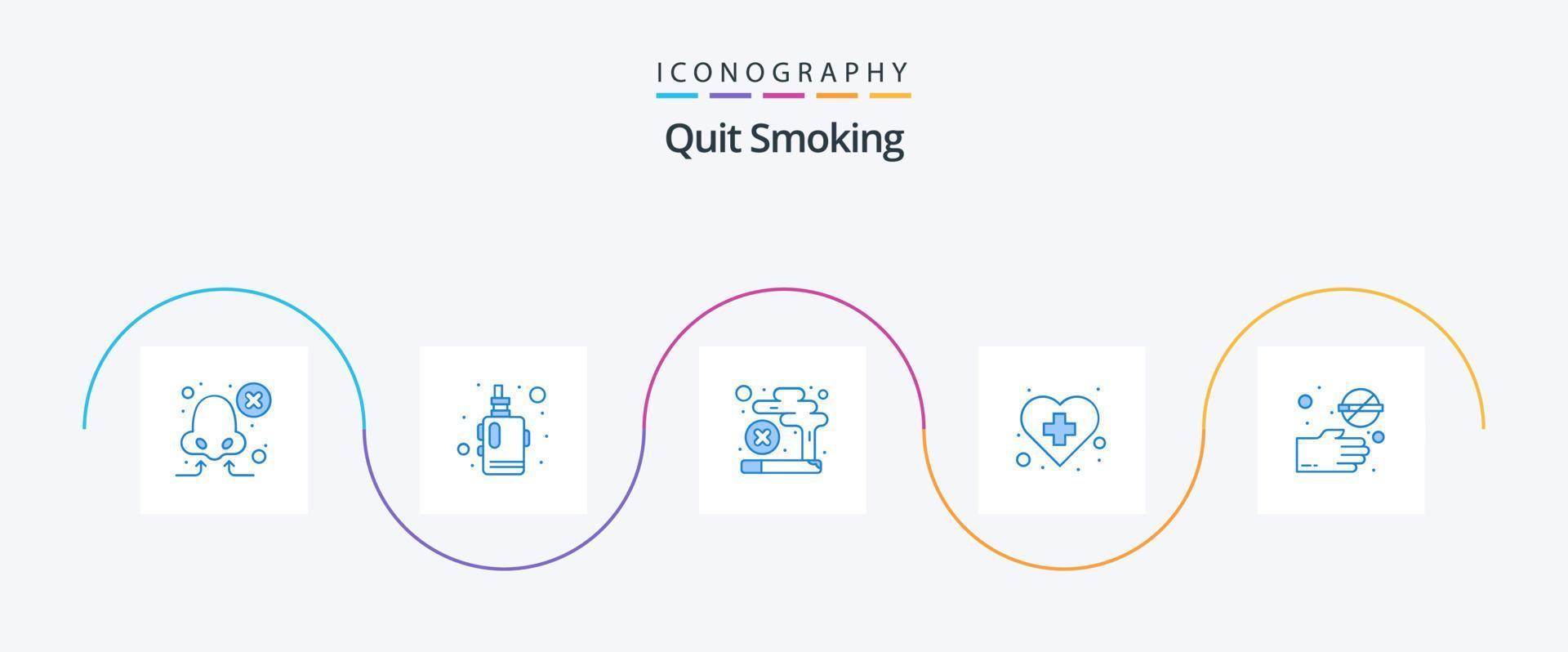 arrêter de fumer pack d'icônes bleues 5, y compris la croix. cigarette. fumeur. interdit. cœur vecteur