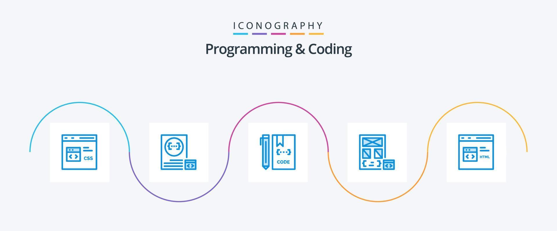 programmation et codage pack d'icônes bleu 5, y compris développer. application. développement. dossier. développer vecteur