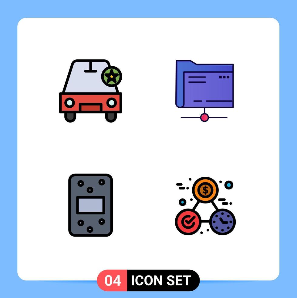 4 interface utilisateur pack de couleurs plates remplies de signes et symboles modernes d'horloge de serveur de véhicules alimentaires de voiture éléments de conception vectoriels modifiables vecteur
