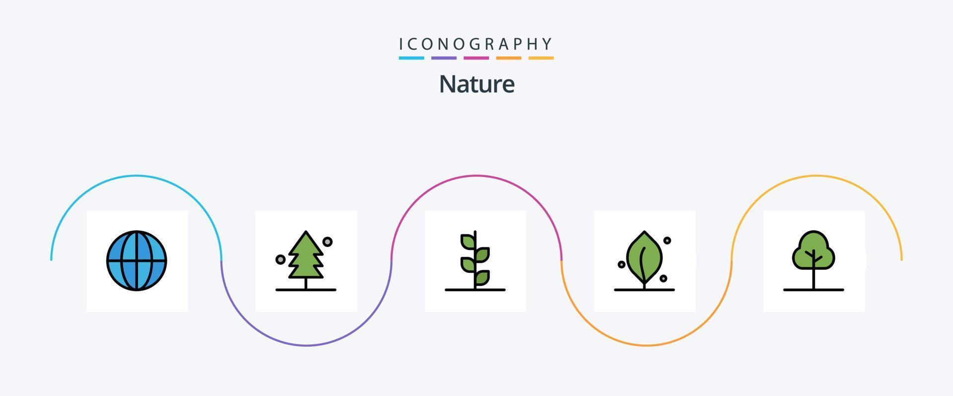 pack d'icônes plat rempli de ligne de nature 5, y compris. feuille. la nature vecteur