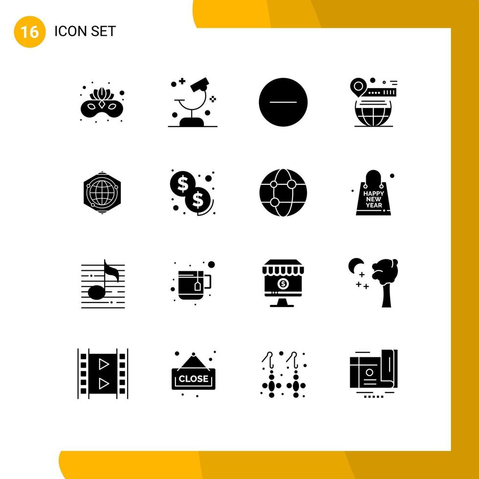 groupe de 16 signes et symboles de glyphes solides pour les éléments de conception vectoriels modifiables multimédias de la science mondiale du site web vecteur