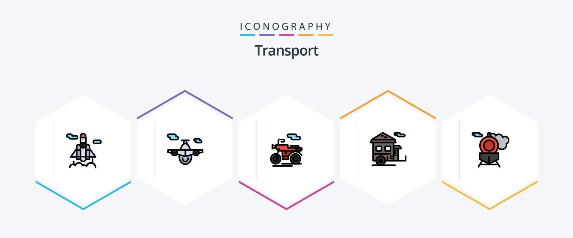 transport pack d'icônes de 25 lignes remplies, y compris le transport. rétro. scooter. le transport. tourisme vecteur