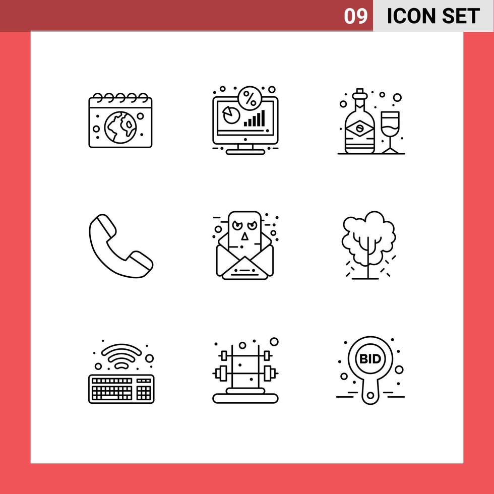 9 ensemble de contours d'interface utilisateur de signes et symboles modernes de communication téléphone écran téléphone verre éléments de conception vectoriels modifiables vecteur