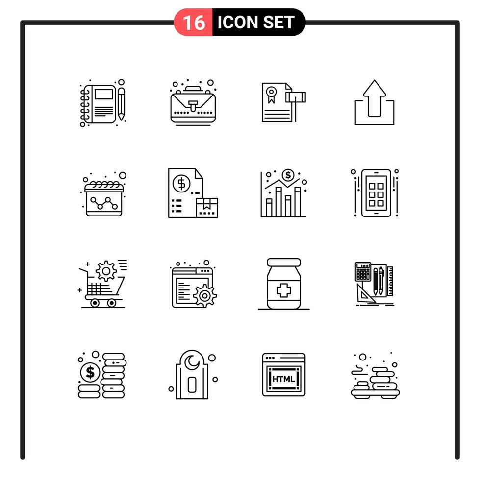 pack de lignes vectorielles modifiables de 16 contours simples de flèches de téléchargement sac flèche gravier éléments de conception vectoriels modifiables vecteur