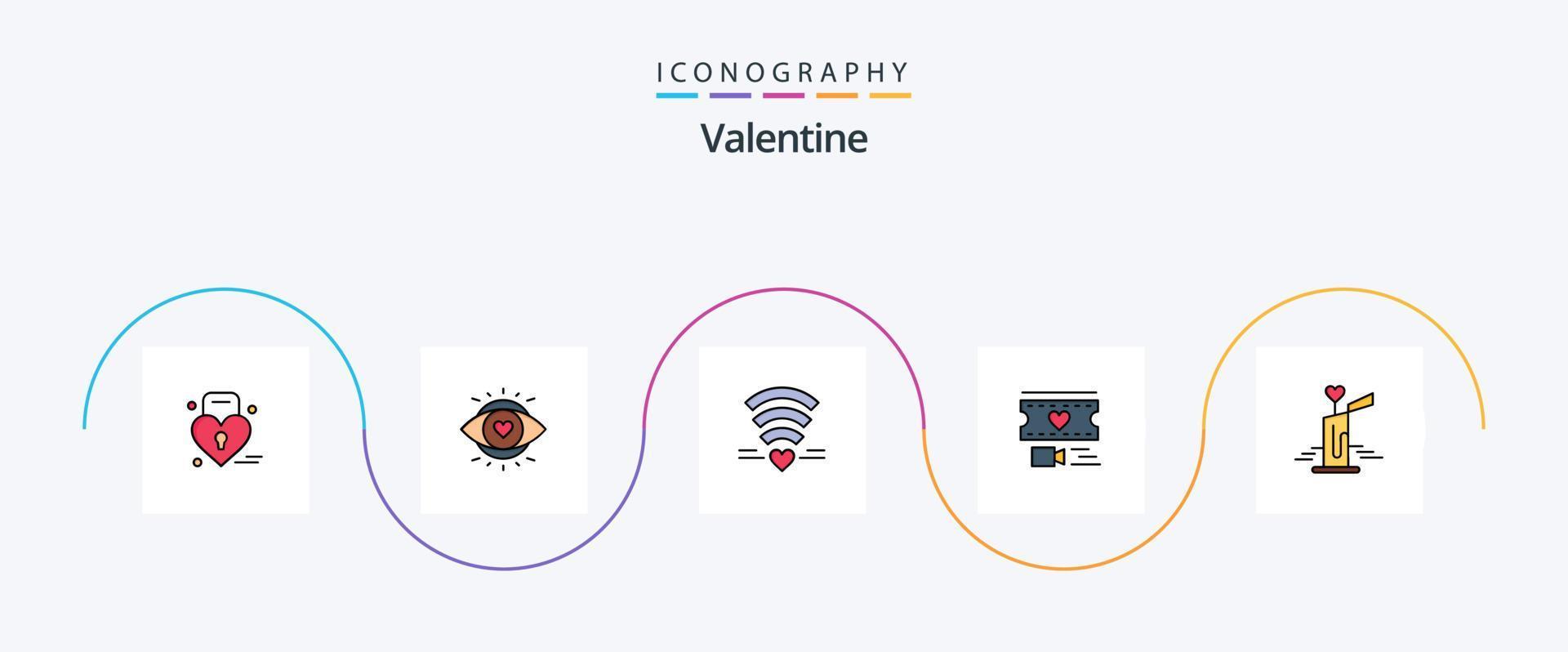 pack d'icônes plat rempli de 5 lignes de la saint-valentin, y compris l'amour. mariage. Wifi. l'amour. filam vecteur