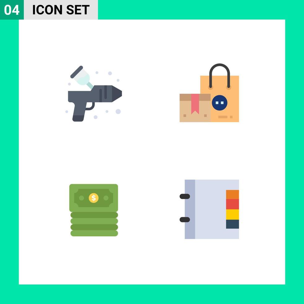 pack d'interface utilisateur de 4 icônes plates de base d'éléments de conception vectoriels modifiables d'argent de produit d'arts bancaires d'aérographe vecteur