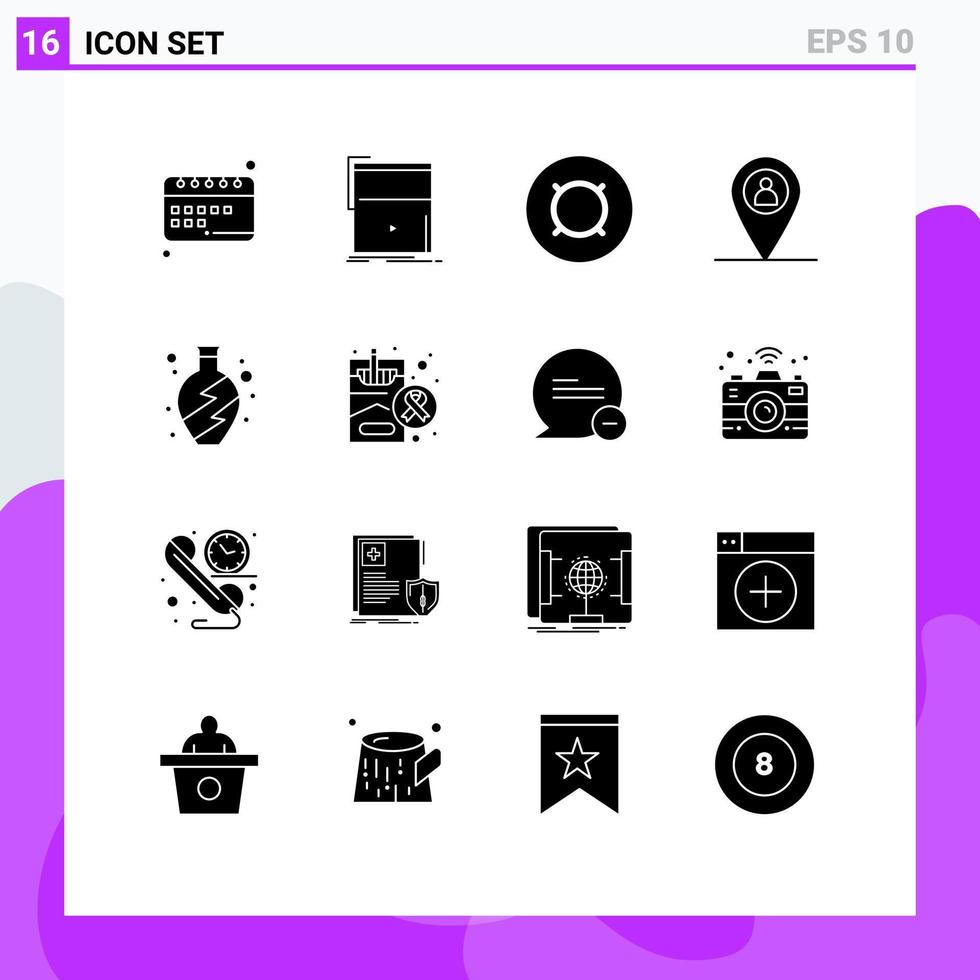 16 glyphes solides universels définis pour les applications web et mobiles carte d'accueil emplacement web éléments de conception vectoriels modifiables en espèces vecteur