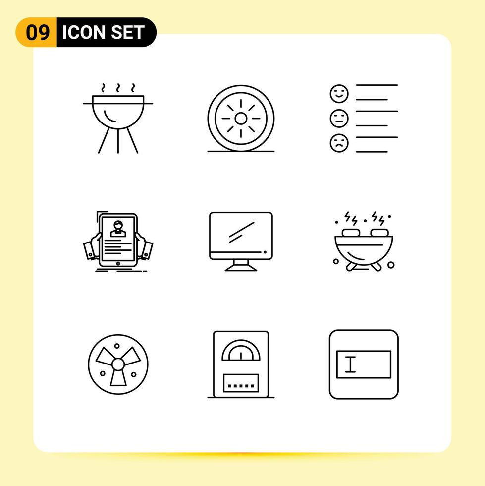 ensemble moderne de 9 contours et symboles tels que le profil de texte de l'ordinateur de l'appareil embauchant des éléments de conception vectoriels modifiables vecteur