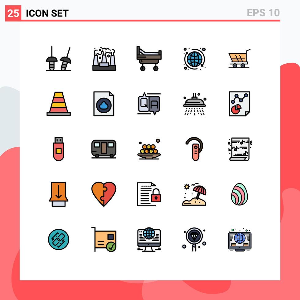 interface mobile ligne remplie couleur plate ensemble de 25 pictogrammes d'achat chariot hôpital chariot tour éléments de conception vectoriels modifiables vecteur