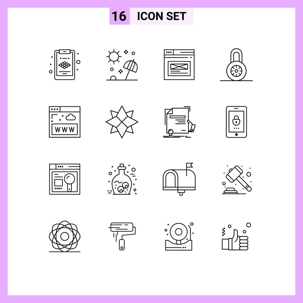 16 icônes créatives signes et symboles modernes de protection de la page de communication du site Web verrouiller les éléments de conception vectoriels modifiables vecteur