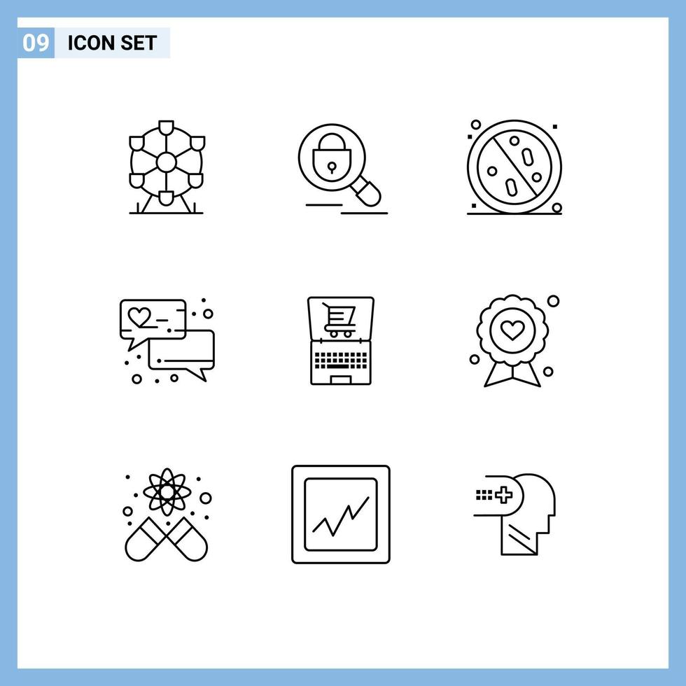 ensemble de 9 symboles universels de virus de contact pour ordinateur portable message d'amour hôpital éléments de conception vectoriels modifiables vecteur