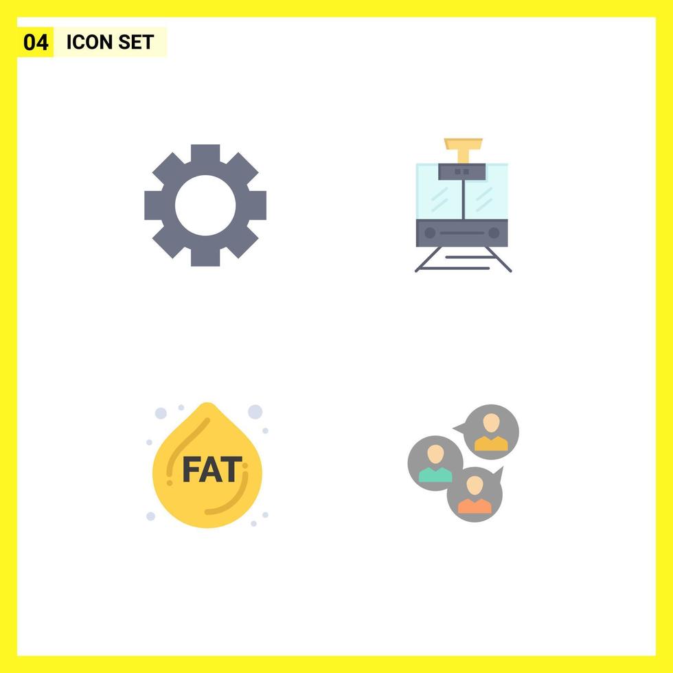 4 icônes plates universelles définies pour les applications web et mobiles engrenage régime train véhicule entreprise éléments de conception vectoriels modifiables vecteur