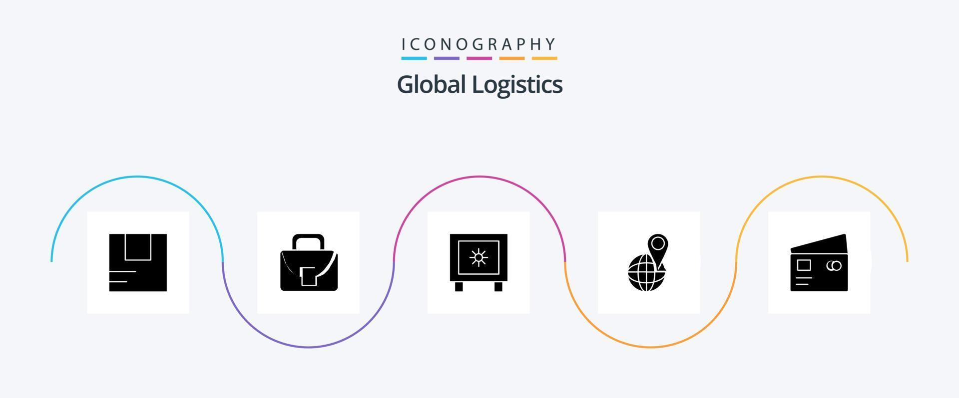 pack d'icônes de glyphe de logistique globale 5, y compris le débit. monde. casier. carte. global vecteur