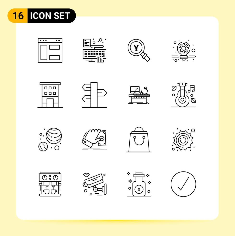 groupe de 16 contours modernes définis pour la solution de bâtiments yen marketing trouver des éléments de conception vectoriels modifiables vecteur
