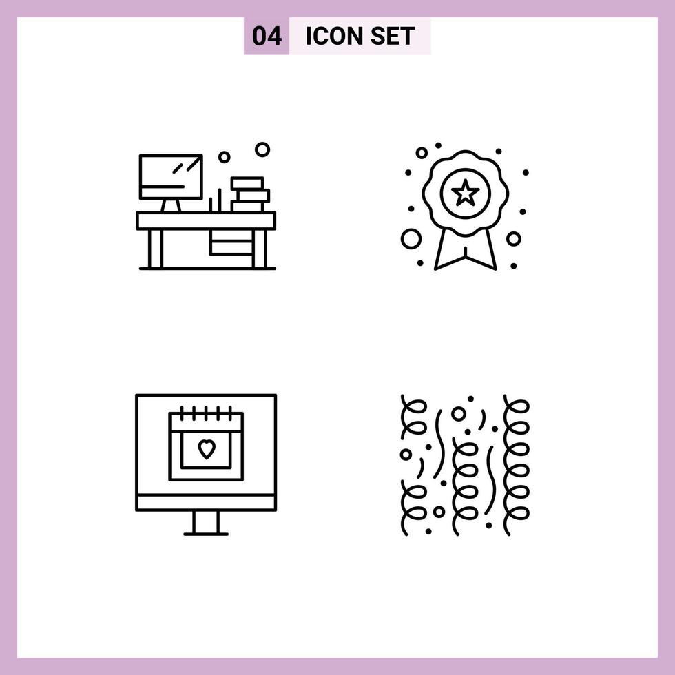 ensemble de 4 symboles d'icônes d'interface utilisateur modernes signes pour la reconnaissance du moniteur cardiaque de table éléments de conception vectoriels modifiables de la Saint-Valentin vecteur