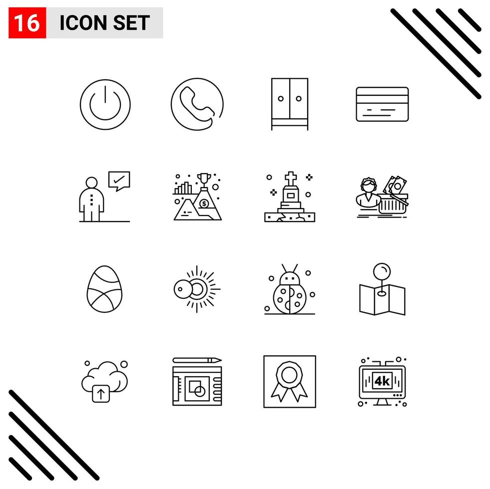 ensemble de 16 contours vectoriels sur la grille pour les appareils d'argent de communication carte de crédit hôtel éléments de conception vectoriels modifiables vecteur