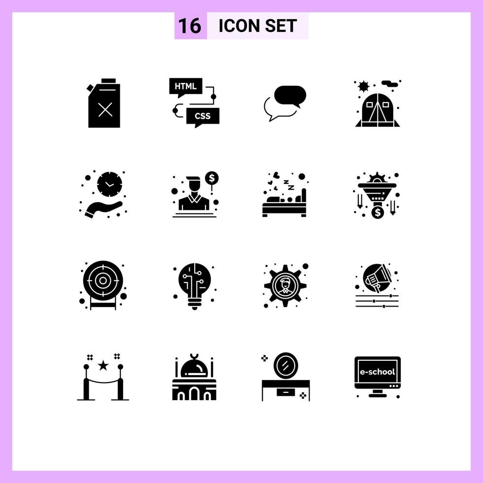 ensemble de 16 symboles d'icônes d'interface utilisateur modernes signes pour tenir horloge chating tente camping éléments de conception vectoriels modifiables vecteur