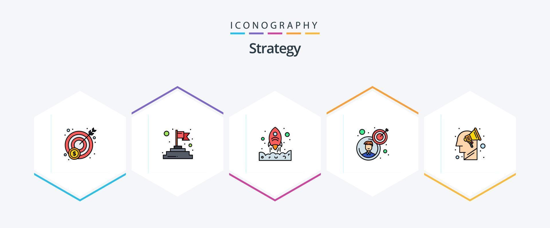 stratégie 25 pack d'icônes fillline, y compris le remue-méninges. plan. début. campagne. homme d'affaire vecteur