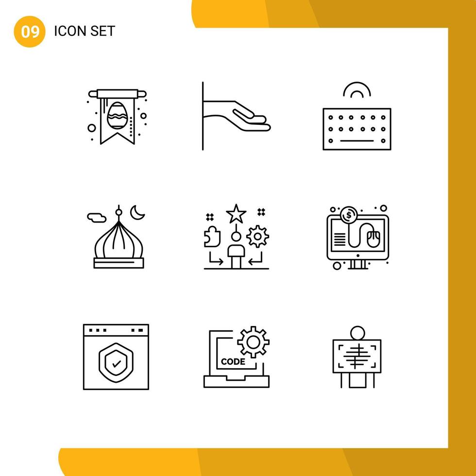 ensemble de 9 symboles d'icônes d'interface utilisateur modernes signes pour le type d'utilisateur de talent priez l'islam éléments de conception vectoriels modifiables vecteur