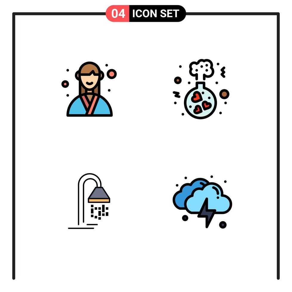 interface mobile filledline couleur plate ensemble de 4 pictogrammes d'éléments de conception vectoriels modifiables de service de coeur d'organisateur de salle de bains design vecteur