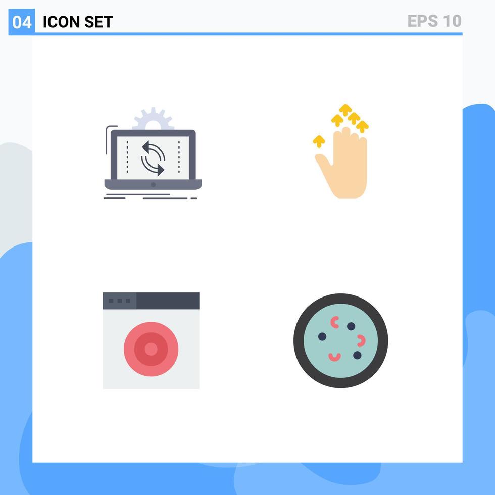 4 icônes plates universelles définies pour les applications web et mobiles données internet rapport main flèche bactéries éléments de conception vectoriels modifiables vecteur