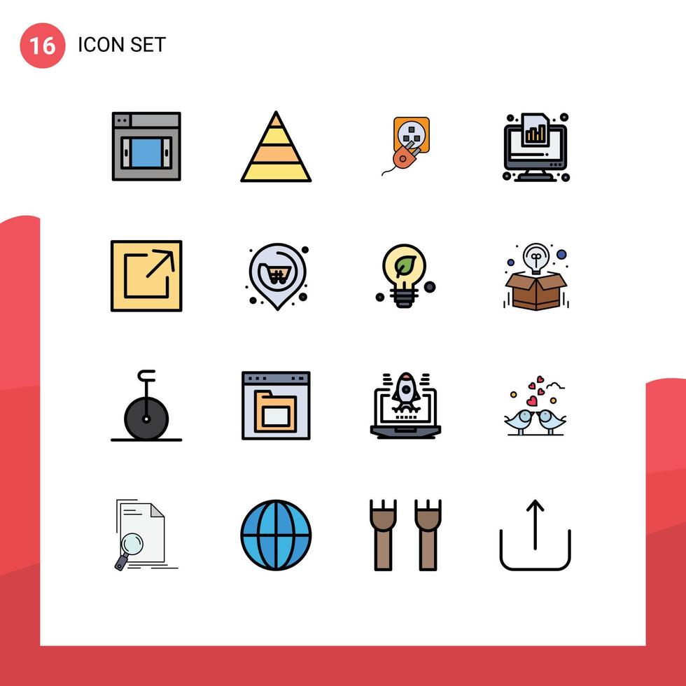 symboles d'icônes universels groupe de 16 lignes modernes remplies de couleurs plates de rapport de lien diagramme de graphique électrique éléments de conception vectoriels créatifs modifiables vecteur