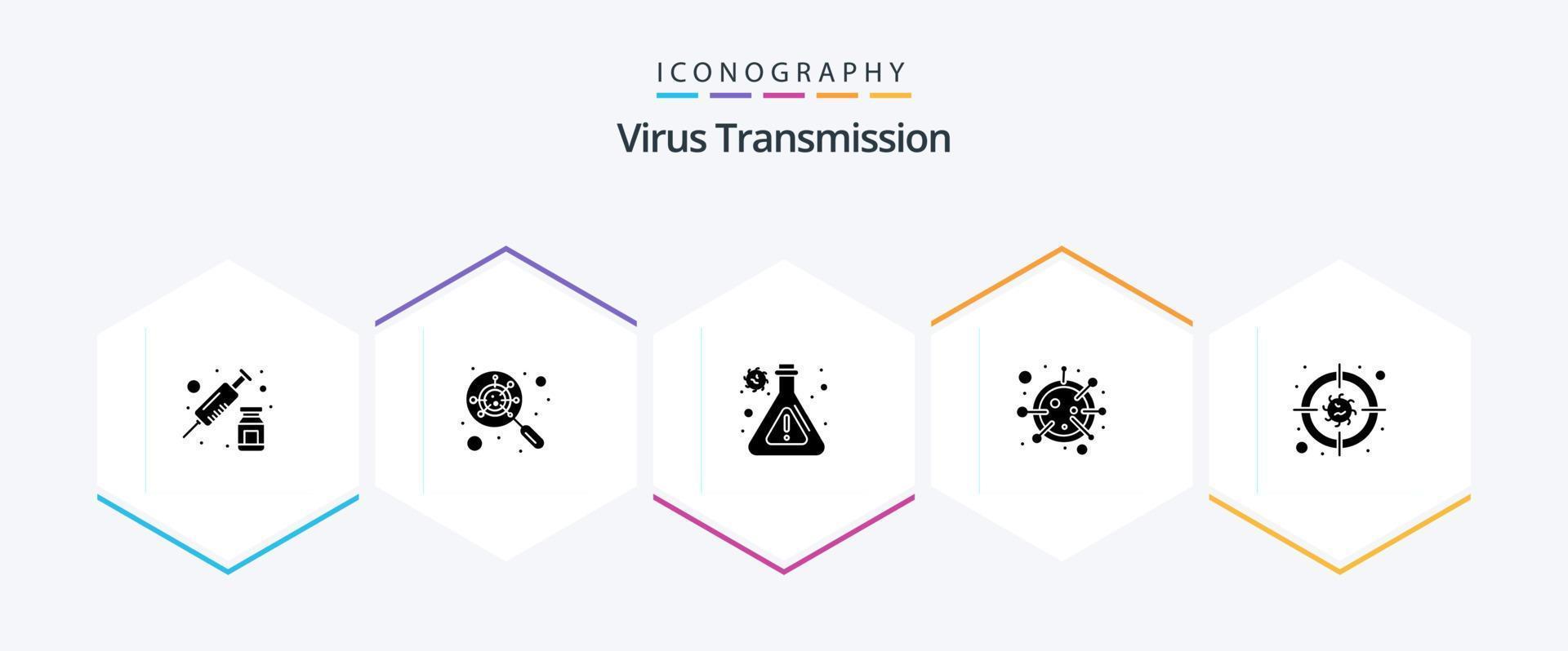 transmission de virus pack d'icônes de 25 glyphes comprenant des bactéries. vie. ballon. covid. virus vecteur