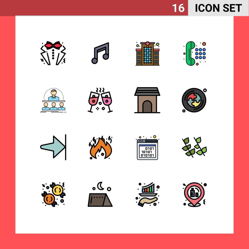 16 concept de ligne remplie de couleurs plates pour les sites Web mobiles et applications clavier téléphone communication mobile hôpital éléments de conception vectoriels créatifs modifiables vecteur
