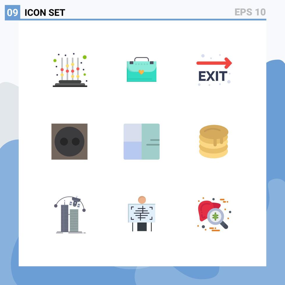 interface mobile couleur plate ensemble de 9 pictogrammes de plan plan architecture de sortie de secours éléments de conception vectoriels modifiables électriques vecteur