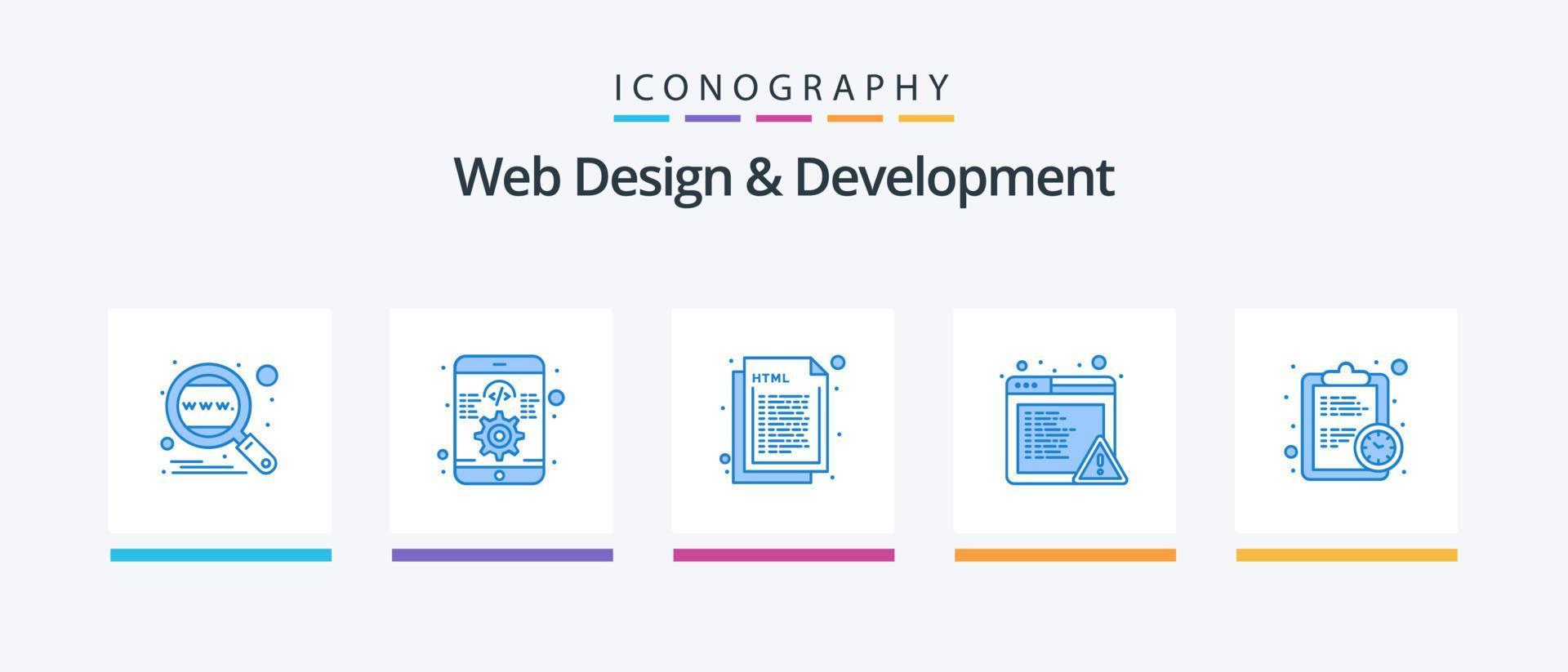 pack d'icônes bleues de conception et de développement web 5, y compris l'horloge. le navigateur. sensible. alerte. la toile. conception d'icônes créatives vecteur