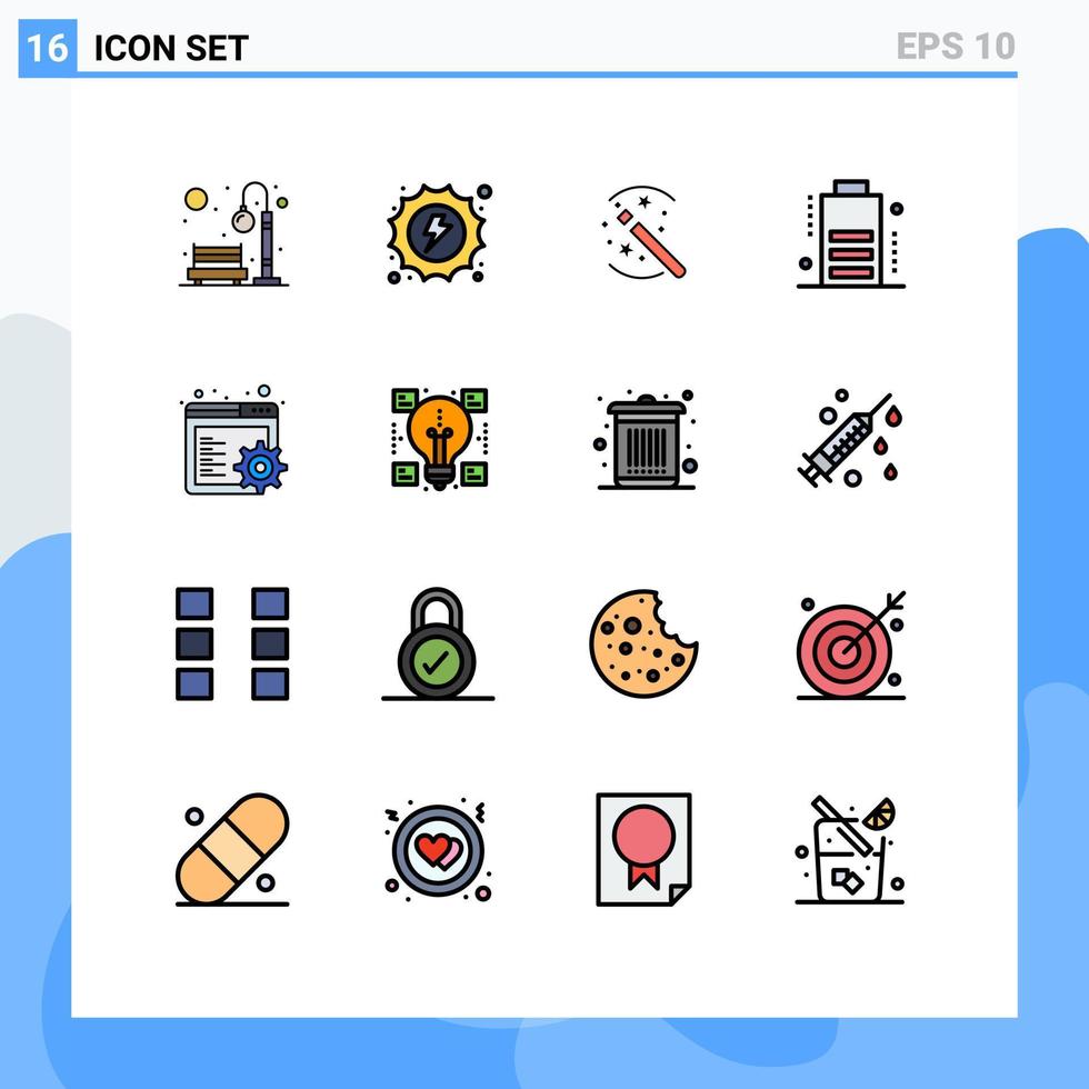 16 concept de ligne remplie de couleurs plates pour les sites Web mobiles et applications appareils d'engrenage bâton de charge hydroélectrique éléments de conception vectoriels créatifs modifiables vecteur