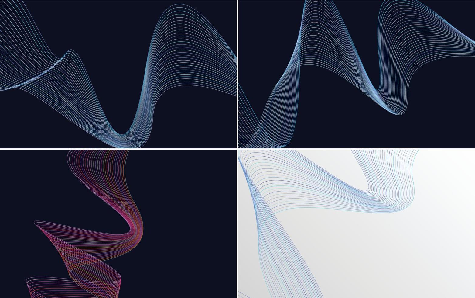 ensemble de 4 lignes abstraites de fond de motif de vague géométrique vecteur