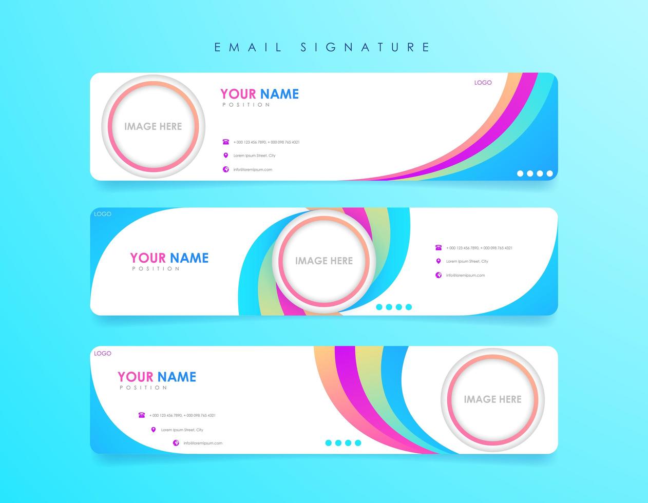 modèles de signature d'e-mail pleins de couleurs vecteur