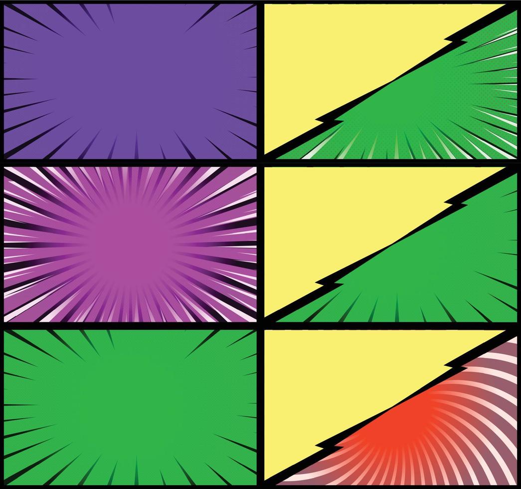 fond de cadres colorés de bande dessinée avec des rayons de demi-teintes effets radiaux et pointillés style pop art vecteur