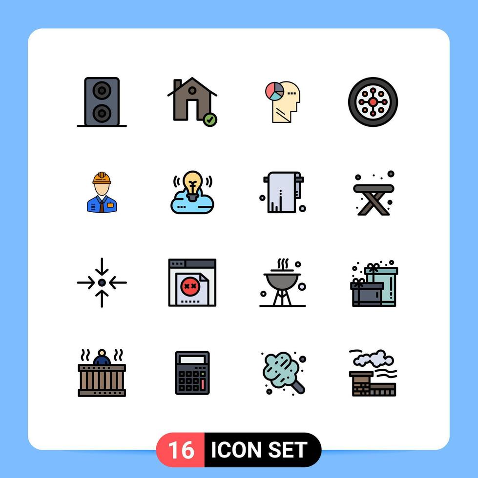 interface mobile ligne remplie de couleurs plates ensemble de 16 pictogrammes de l'industrie du constructeur esprit travailleur vacances éléments de conception vectoriels créatifs modifiables vecteur