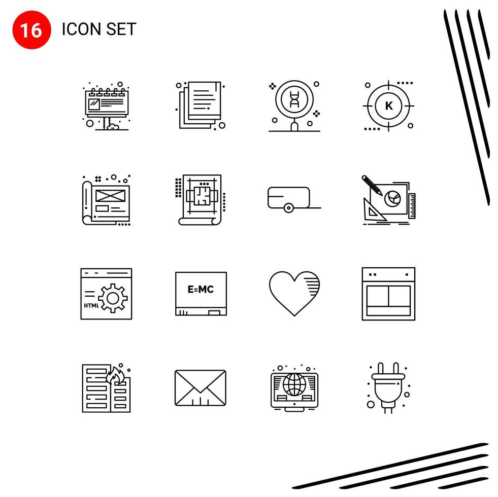 ensemble de 16 symboles d'icônes d'interface utilisateur modernes signes pour l'optimisation de l'art moteur multimédia adn éléments de conception vectoriels modifiables vecteur