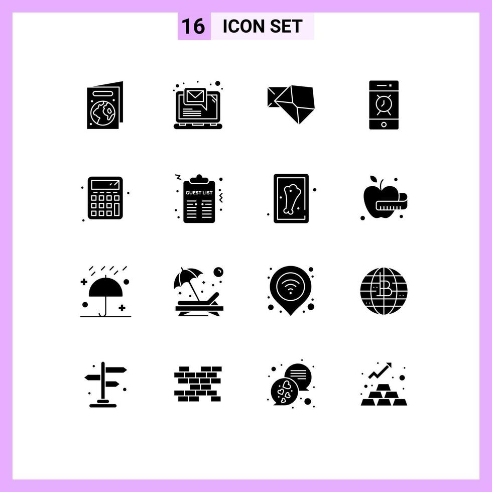 pack de 16 signes et symboles de glyphes solides modernes pour les supports d'impression Web tels que la calculatrice retour à l'école courrier alerte téléphonique éléments de conception vectoriels modifiables vecteur