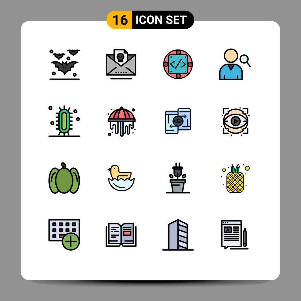 pictogramme ensemble de 16 lignes simples remplies de couleur plate d'expérience utilisateur code recherche produit éléments de conception vectoriels créatifs modifiables vecteur