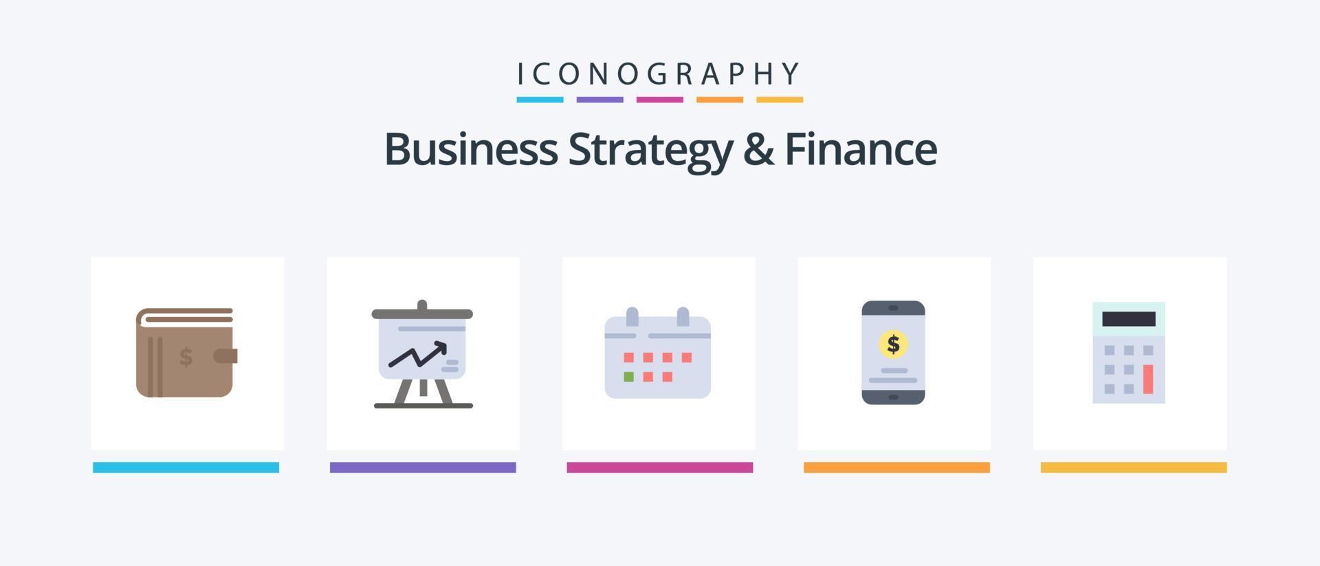 stratégie d'entreprise et finance pack d'icônes plat 5, y compris l'argent. l'argent mobile. planche. portable. rendez-vous. conception d'icônes créatives vecteur