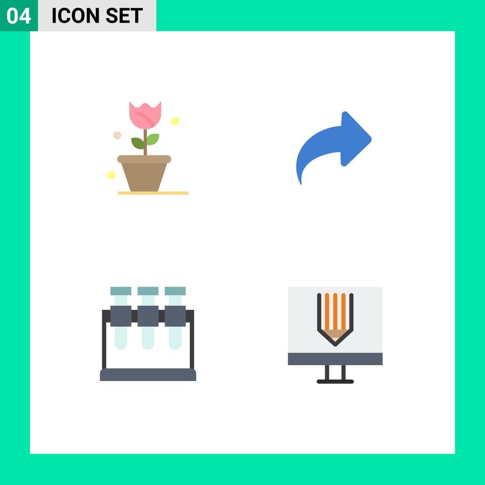 4 icônes plates vectorielles thématiques et symboles modifiables du printemps du laboratoire de fleurs codage droit éléments de conception vectoriels modifiables vecteur