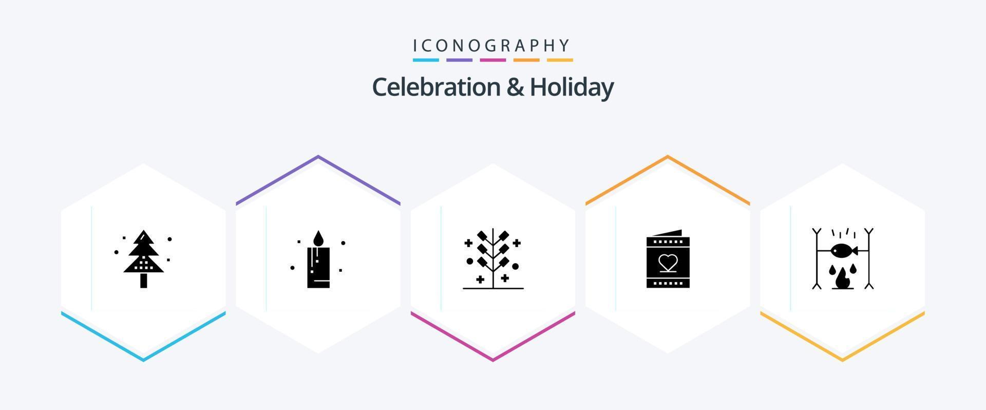 pack d'icônes de 25 glyphes de célébration et de vacances, y compris l'invitation. cœur. fête. carte. vacances vecteur