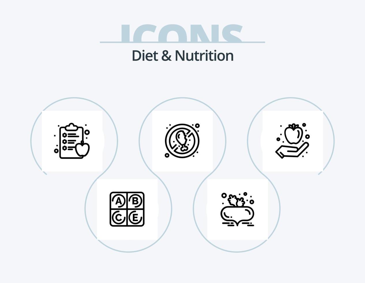 pack d'icônes de ligne de régime et de nutrition 5 conception d'icônes. citron. agrumes. diète. ananas. régime alimentaire vecteur