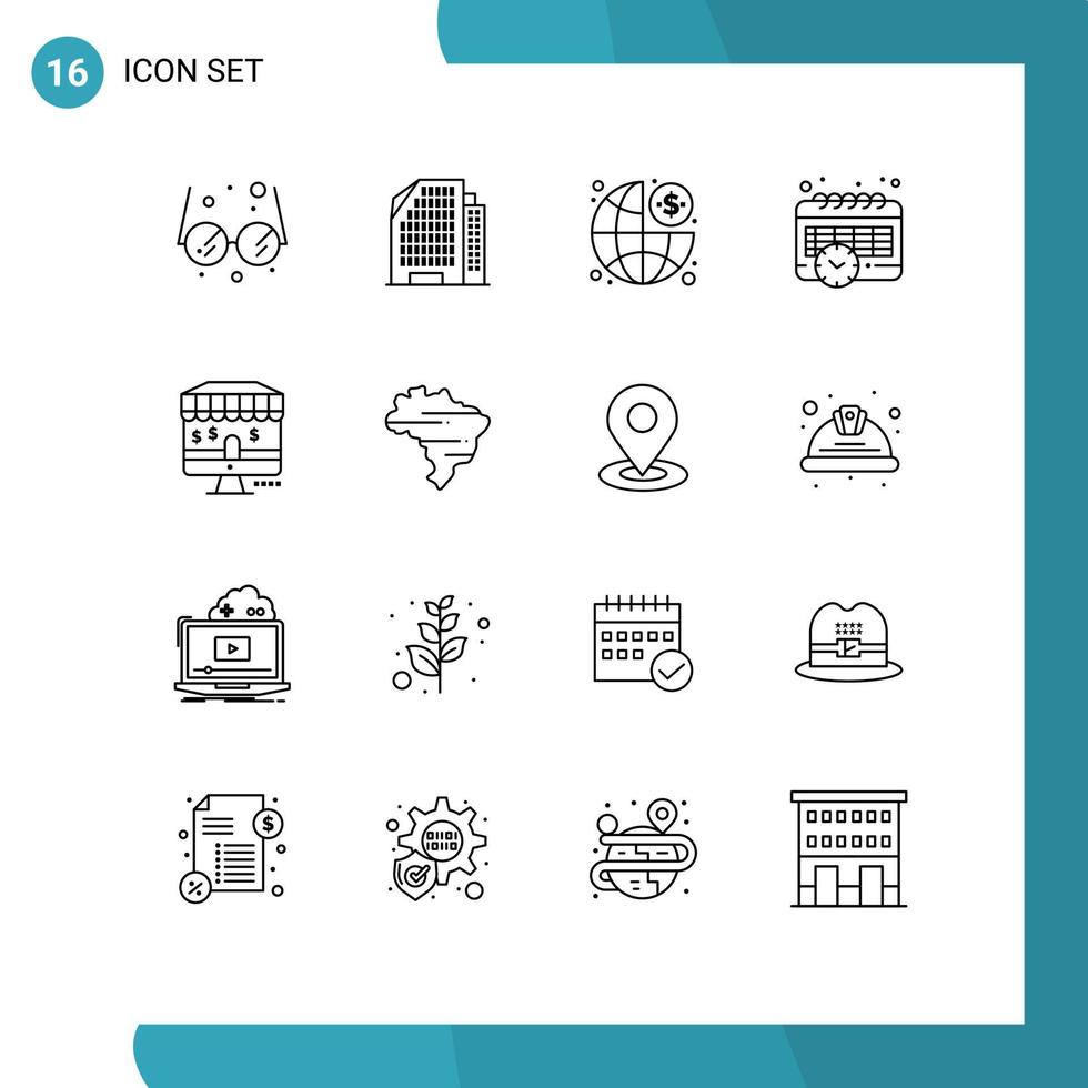 ensemble de 16 symboles d'icônes d'interface utilisateur modernes signes pour la gestion de magasin de cartes temps de marketing éléments de conception vectoriels modifiables vecteur