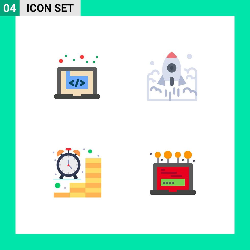 pack de lignes vectorielles modifiables de 4 icônes plates simples d'éléments de conception vectoriels modifiables d'entreprise de marketing d'entreprise d'application vecteur