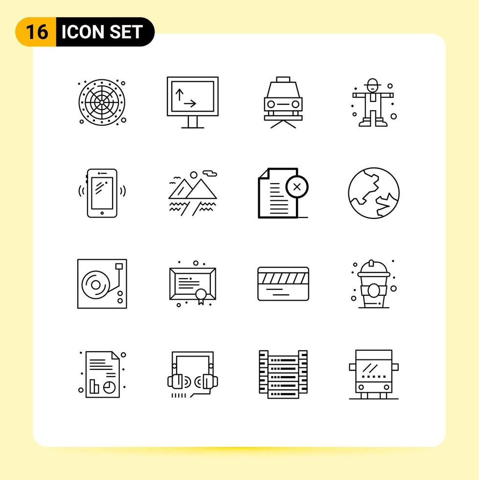 aperçu de l'interface mobile ensemble de 16 pictogrammes d'éléments de conception vectoriels modifiables ruraux de téléphone intelligent huawei vecteur