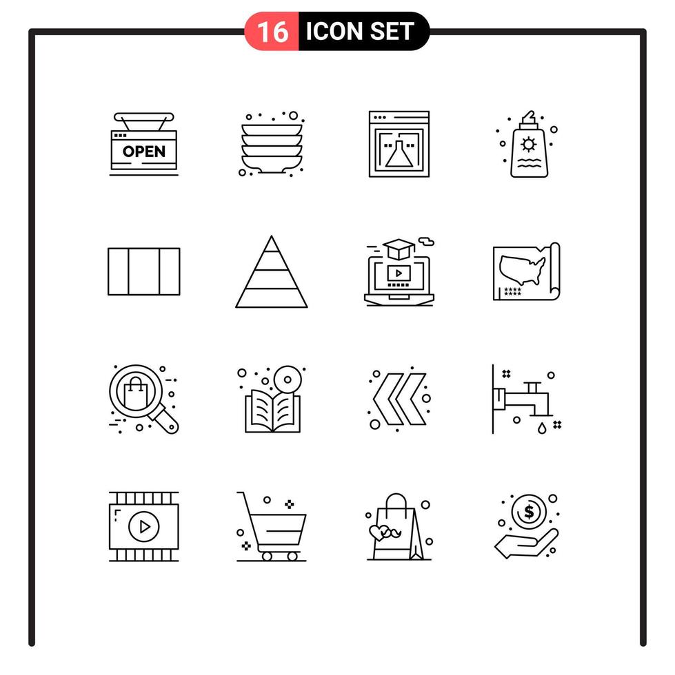 ensemble moderne de 16 contours et symboles tels que mise en page romance flacon parc crème solaire éléments de conception vectoriels modifiables vecteur