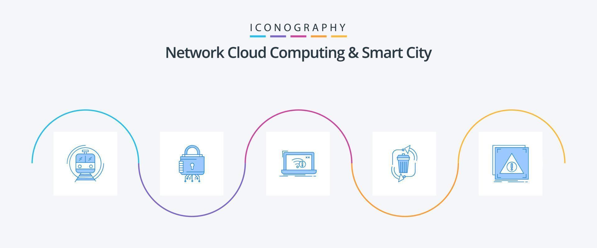 cloud computing réseau et pack d'icônes smart city blue 5, y compris l'élimination. l'Internet. protection. perdu. Erreur vecteur