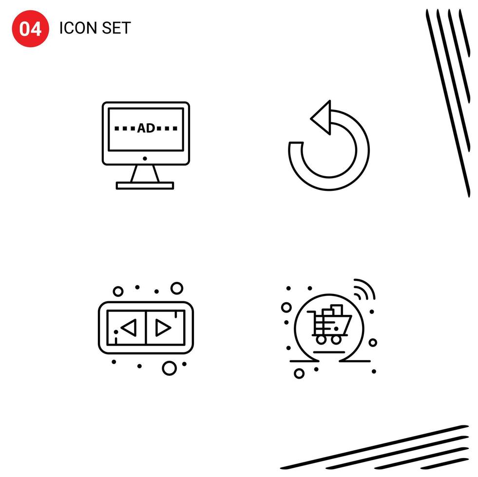 pack de 4 symboles universels d'écran de flèches tv recharger des éléments de conception vectoriels modifiables horizontaux vecteur