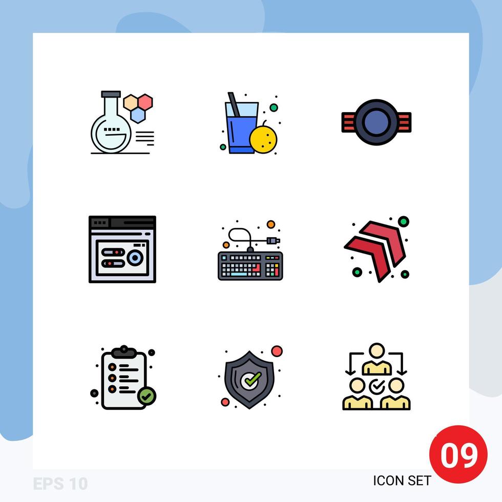9 interface utilisateur fillline pack de couleurs plates de signes et symboles modernes d'éléments de conception vectoriels modifiables de classement de performance de niveau de référencement informatique vecteur
